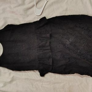 Black Lace Sheath Dress with Floral Overlay